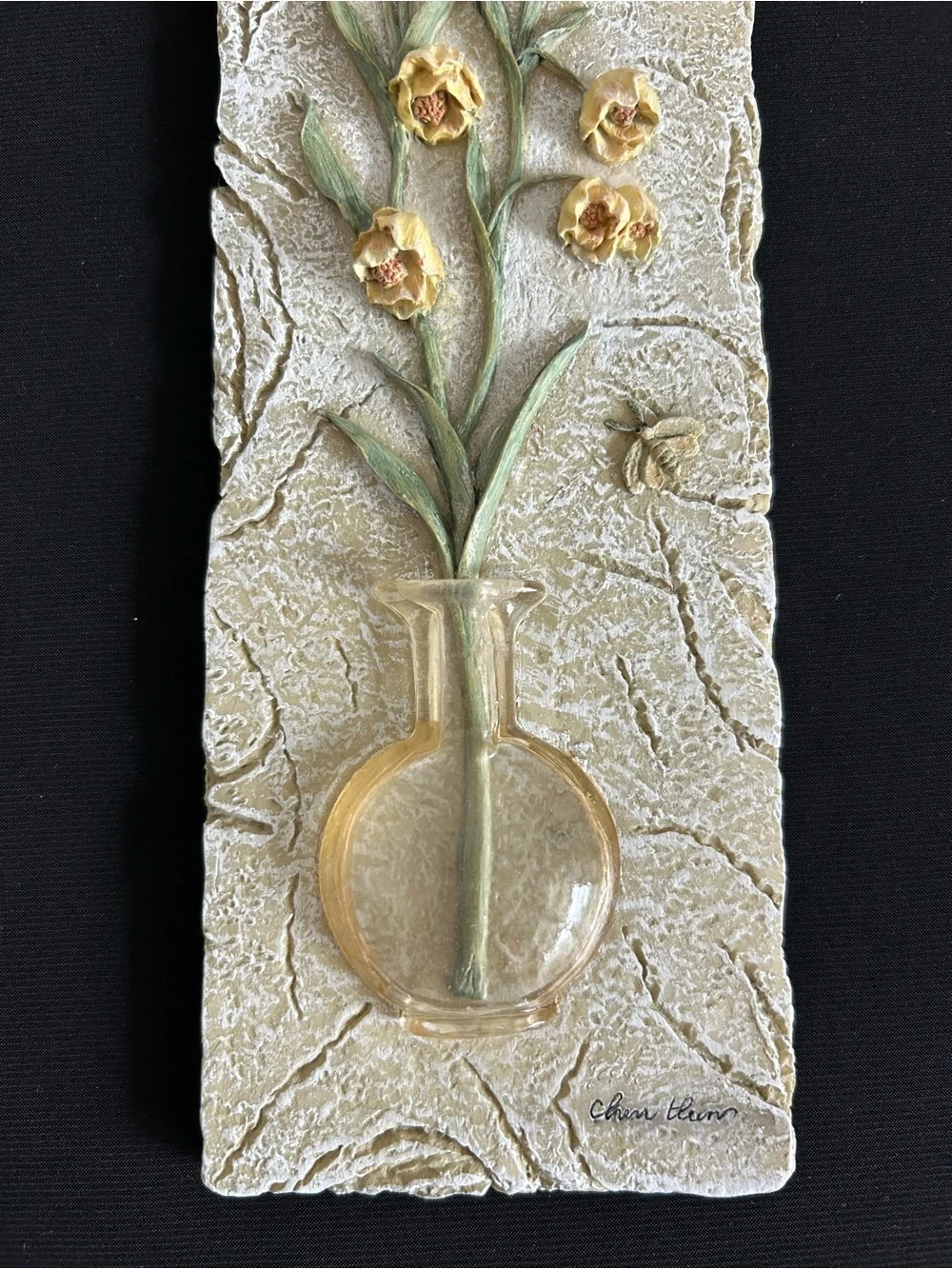 Vintage Cheri Blum Flowers In Vase 3D Wall Art Plaques Set Of 2 Resin Floral